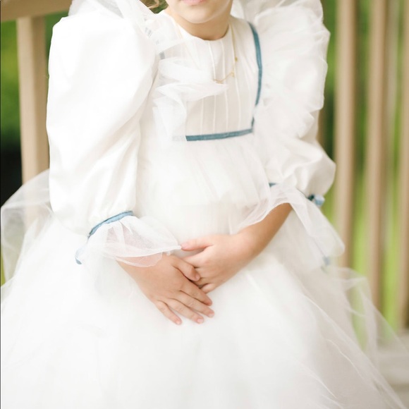 White with light blue trim tulle gown - Picture 2 of 5